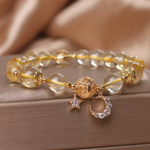 Citrine Quartz Gold Bracelet with Moon & Star Charm