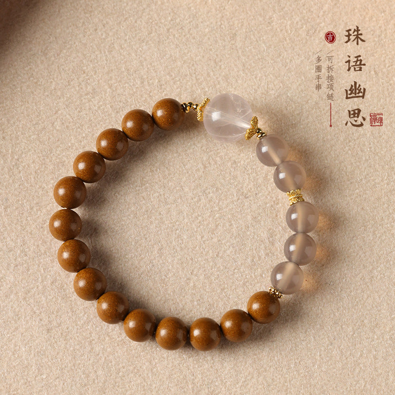Gray Agate & Incense Bead Bracelet – Herbal Scented Calm with Rose Quartz Accents EclipticJew