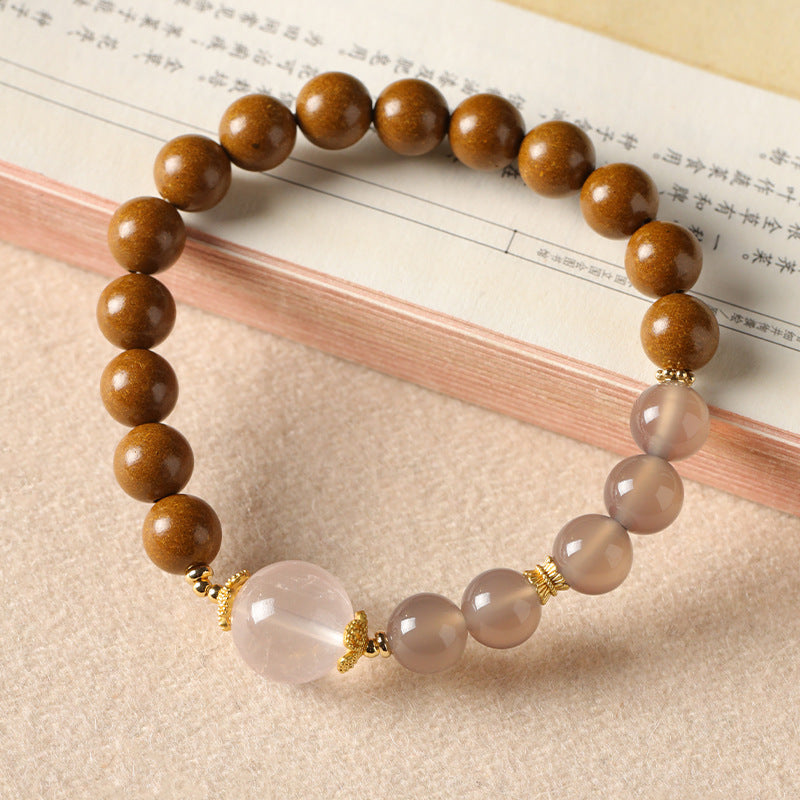 Gray Agate & Incense Bead Bracelet – Herbal Scented Calm with Rose Quartz Accents EclipticJew