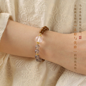 Gray Agate & Incense Bead Bracelet – Herbal Scented Calm with Rose Quartz Accents EclipticJew