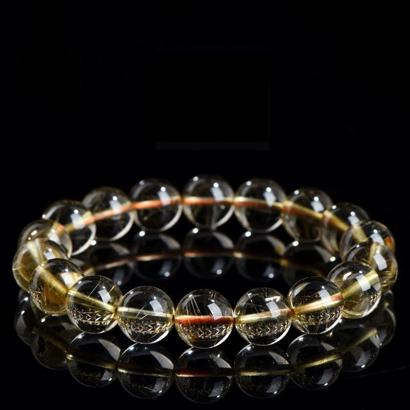 Natural Gold Rutilated Quartz Honeysuckle Ball Bracelet - EclipticJew