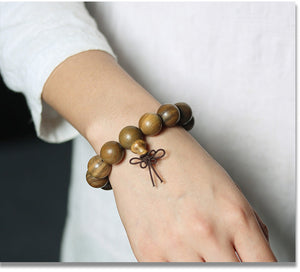 Green Sandalwood Bead Bracelet – Taoist 15-Bead Circle for Calm & Meditation EclipticJew
