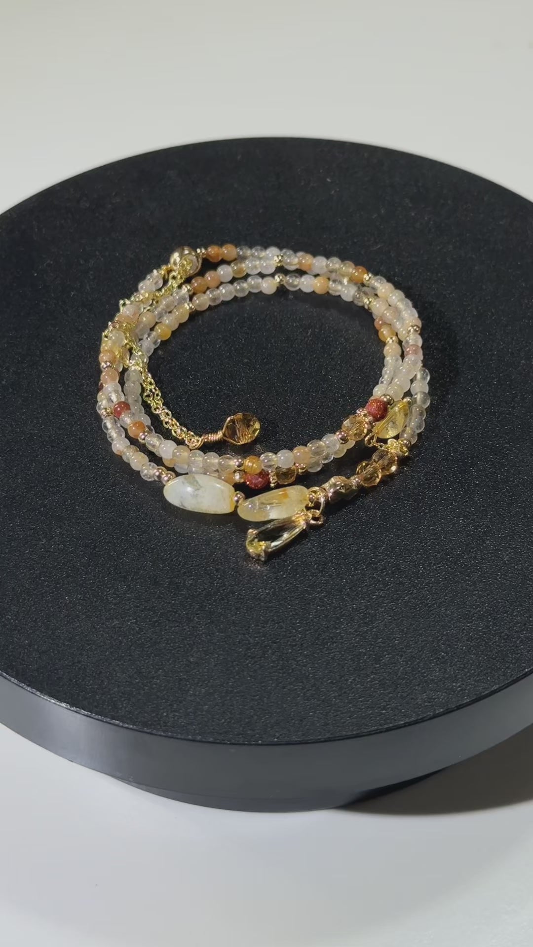 Natural Golden Rutilated Quartz Wrap Bracelet, Citrine Prosperity Jewelry