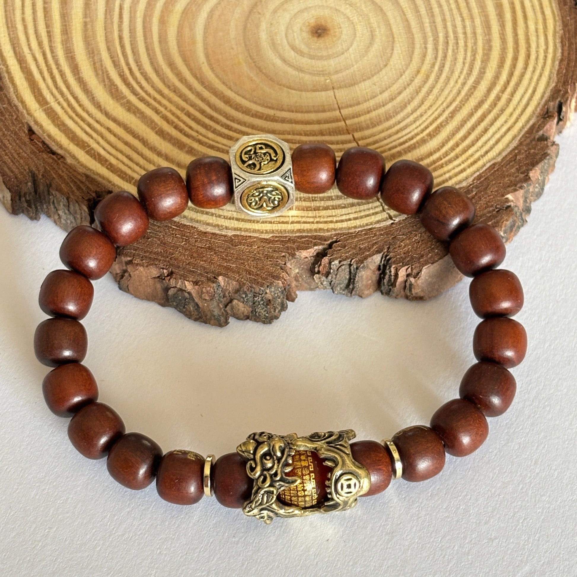 Lightning-Struck Jujube Wood Beads Pixiu Amulet Bracelet EclipticJew
