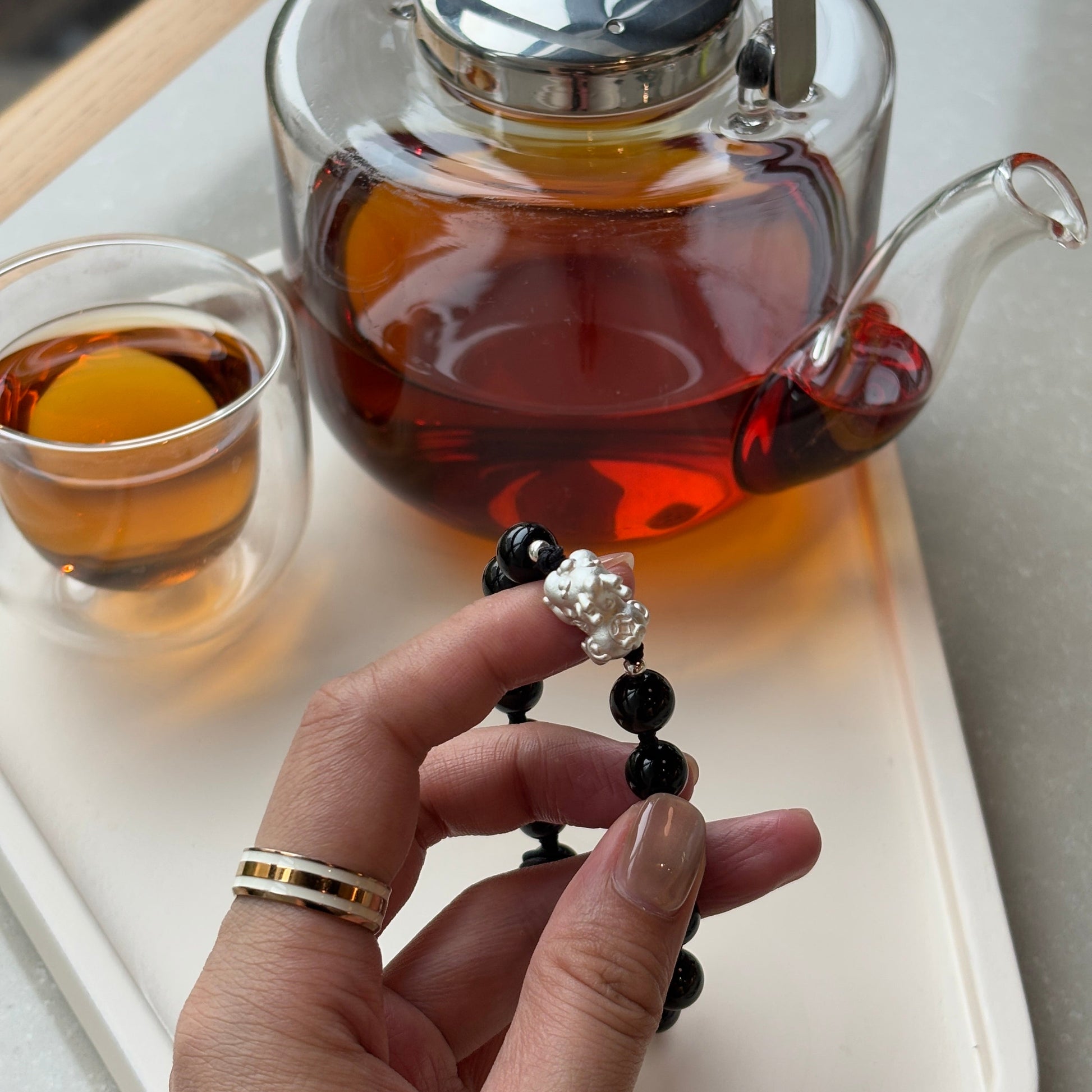 Black Obsidian Bracelet: Silver Pixiu Amulet, Taoist Energy Jewelry Gift EclipticJew