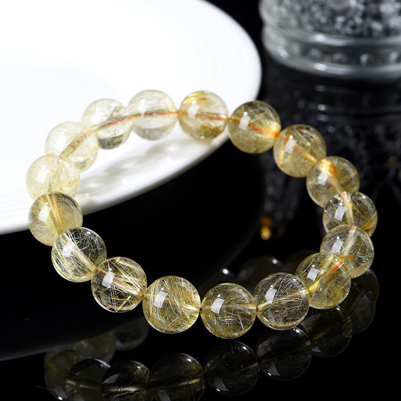 Natural Gold Rutilated Quartz Honeysuckle Ball Bracelet - EclipticJew