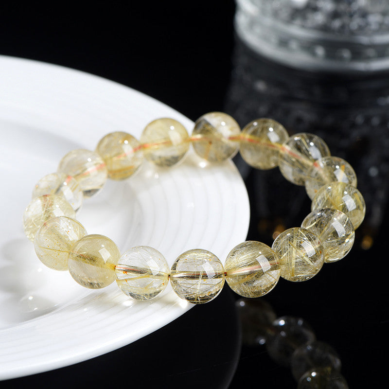 Natural Gold Rutilated Quartz Honeysuckle Ball Bracelet - EclipticJew