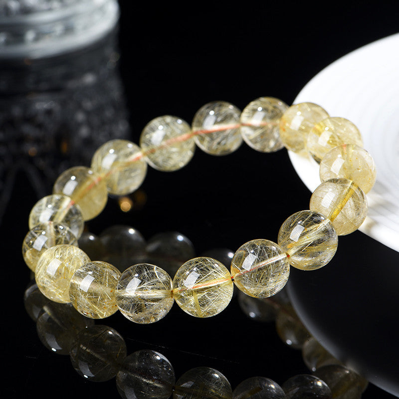 Natural Gold Rutilated Quartz Honeysuckle Ball Bracelet - EclipticJew