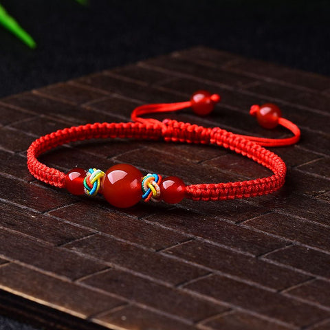 Red Agate Couple Beaded Bracelet on Red String