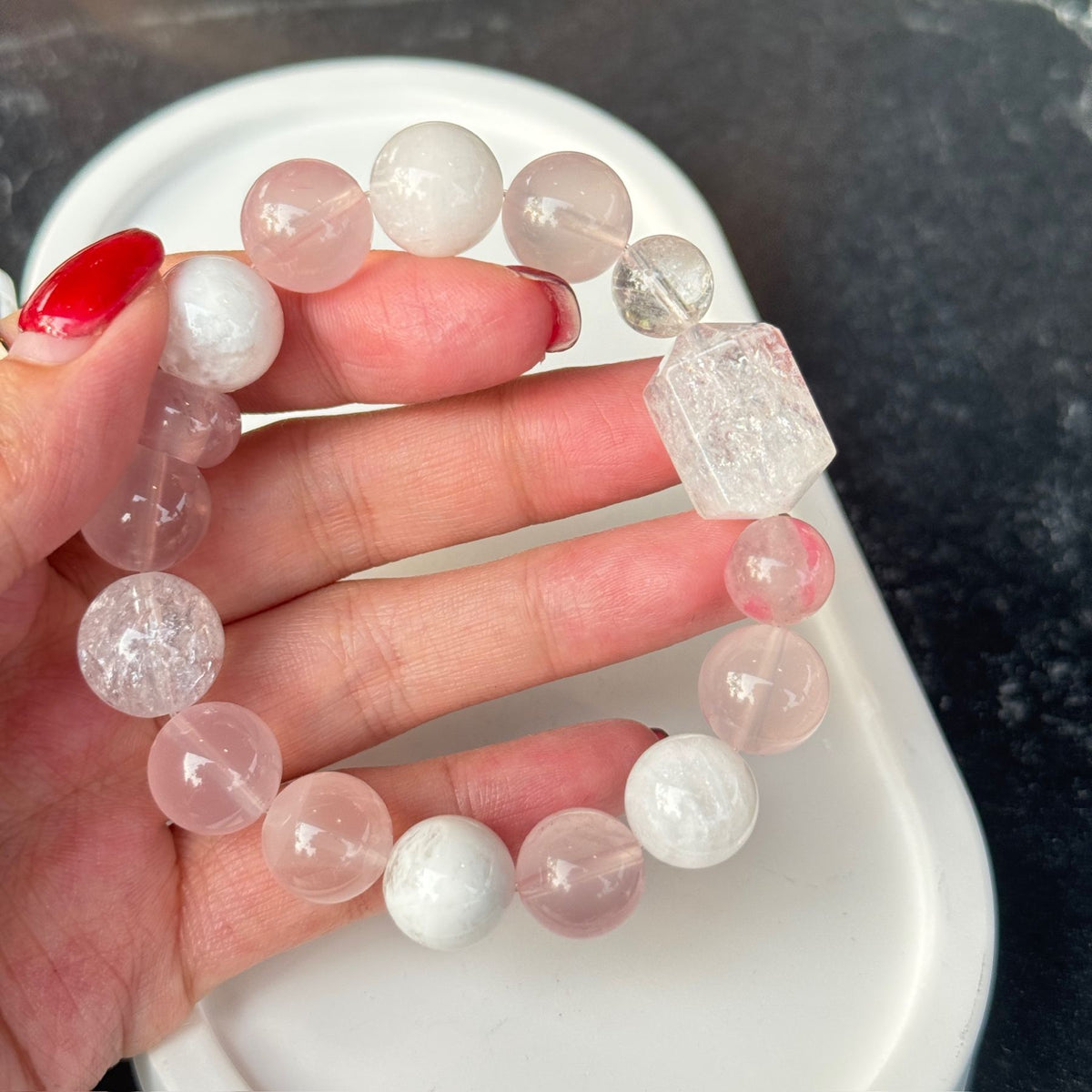 Amethyst & Clear Quartz Serenity Bracelet | Lavender Crystal Stack with Geometric Focal
