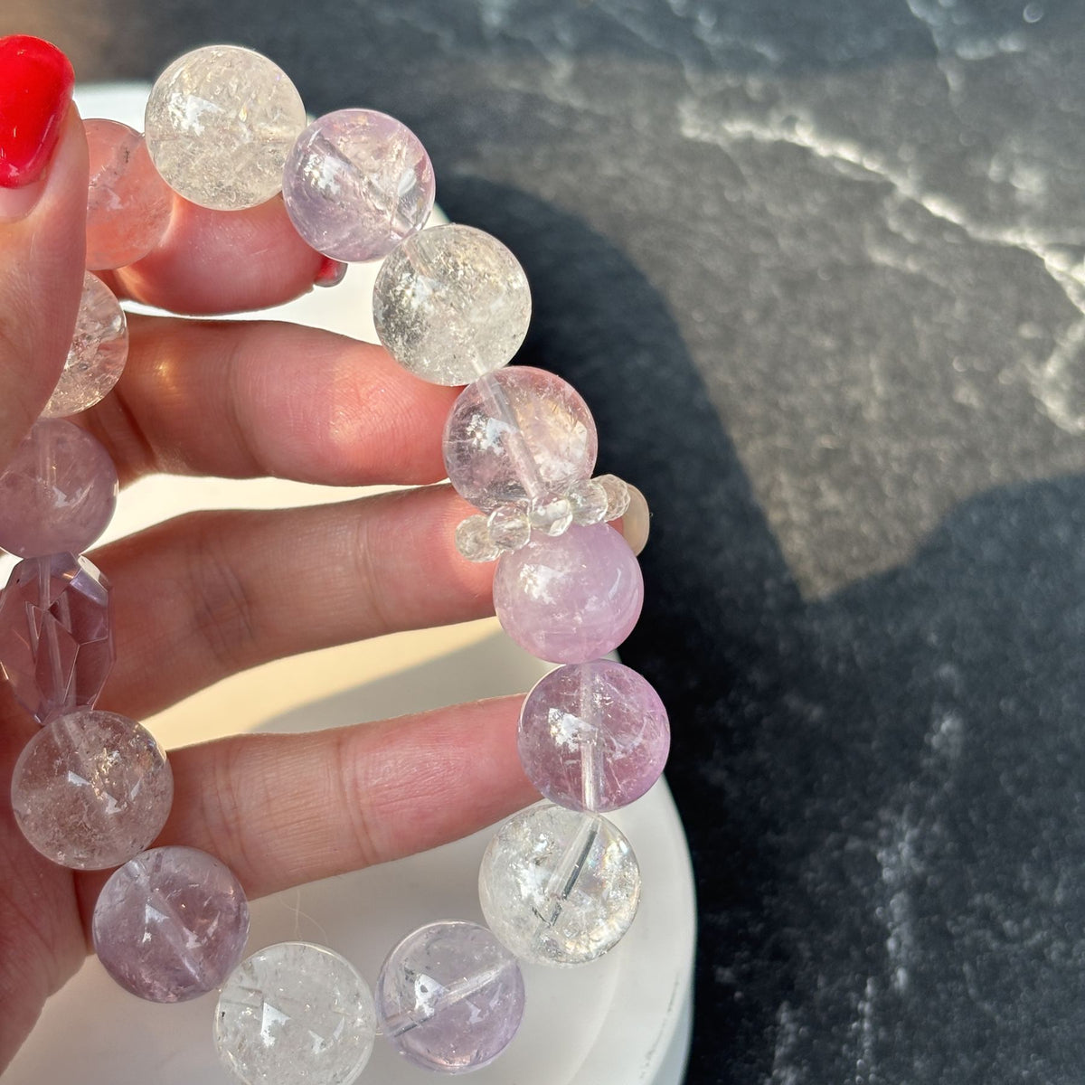 Amethyst & Clear Quartz Serenity Bracelet | Lavender Crystal Stack with Geometric Focal