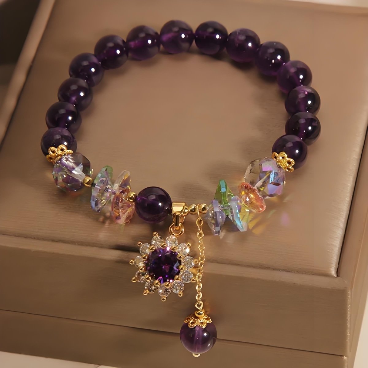 Amethyst Exquisite Micro Inlaid SUNFLOWER crystal energy bracelet - EclipticJewamethystB2G1FBracelets