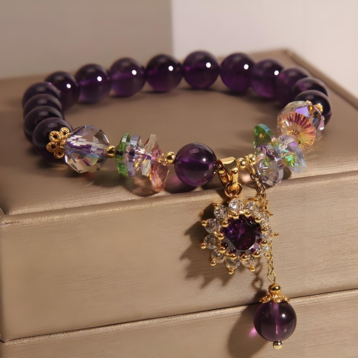 Amethyst Exquisite Micro Inlaid SUNFLOWER crystal energy bracelet - EclipticJewamethystB2G1FBracelets