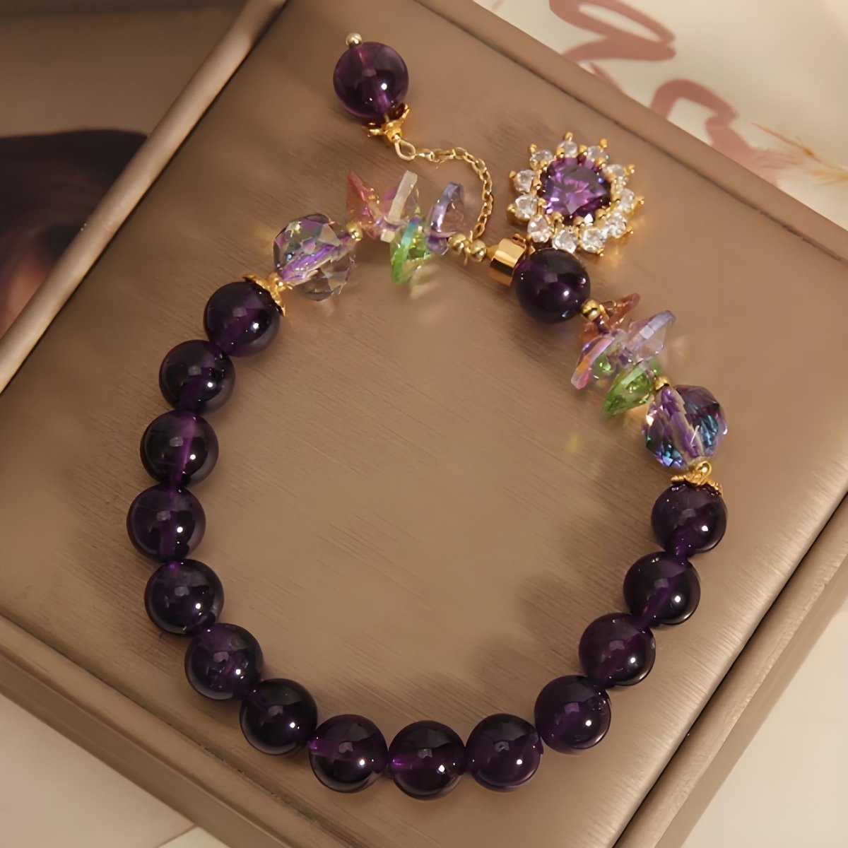 Amethyst Exquisite Micro Inlaid SUNFLOWER crystal energy bracelet - EclipticJewamethystB2G1FBracelets