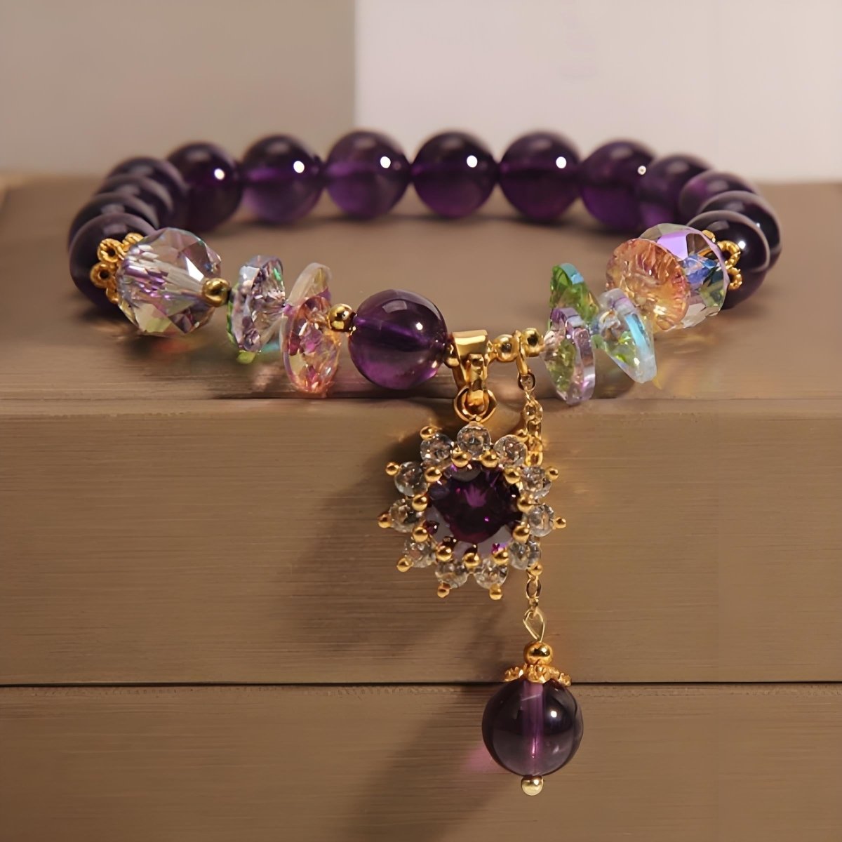 Amethyst Exquisite Micro Inlaid SUNFLOWER crystal energy bracelet - EclipticJewamethystB2G1FBracelets