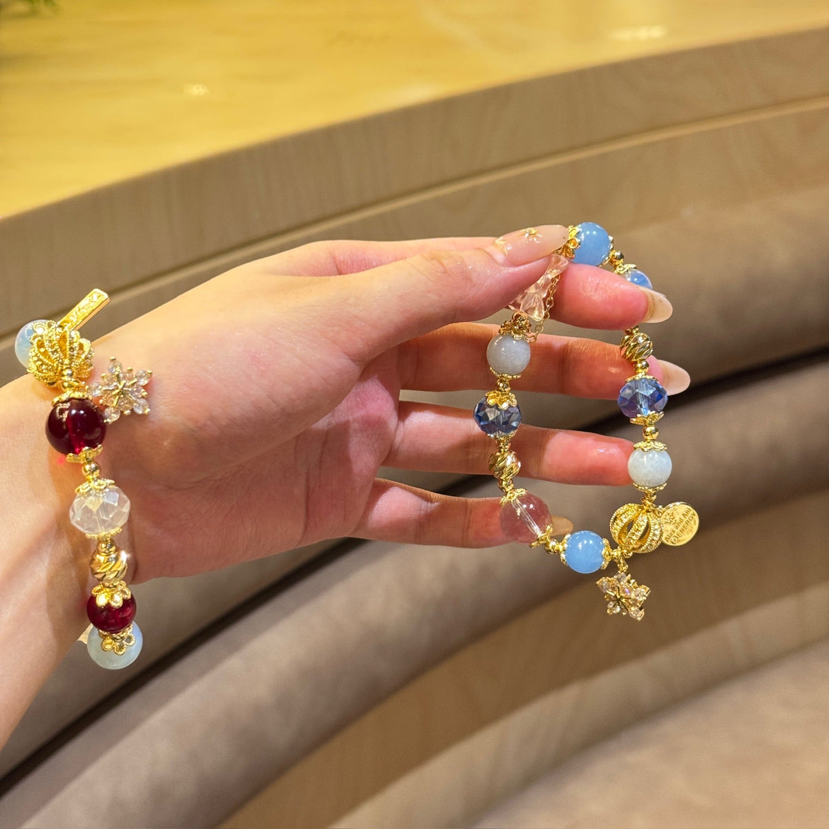 Aquamarine Crystal Bracelet | Blue Crystal Beads | Snowflake Charm | Elegant Healing Jewelry