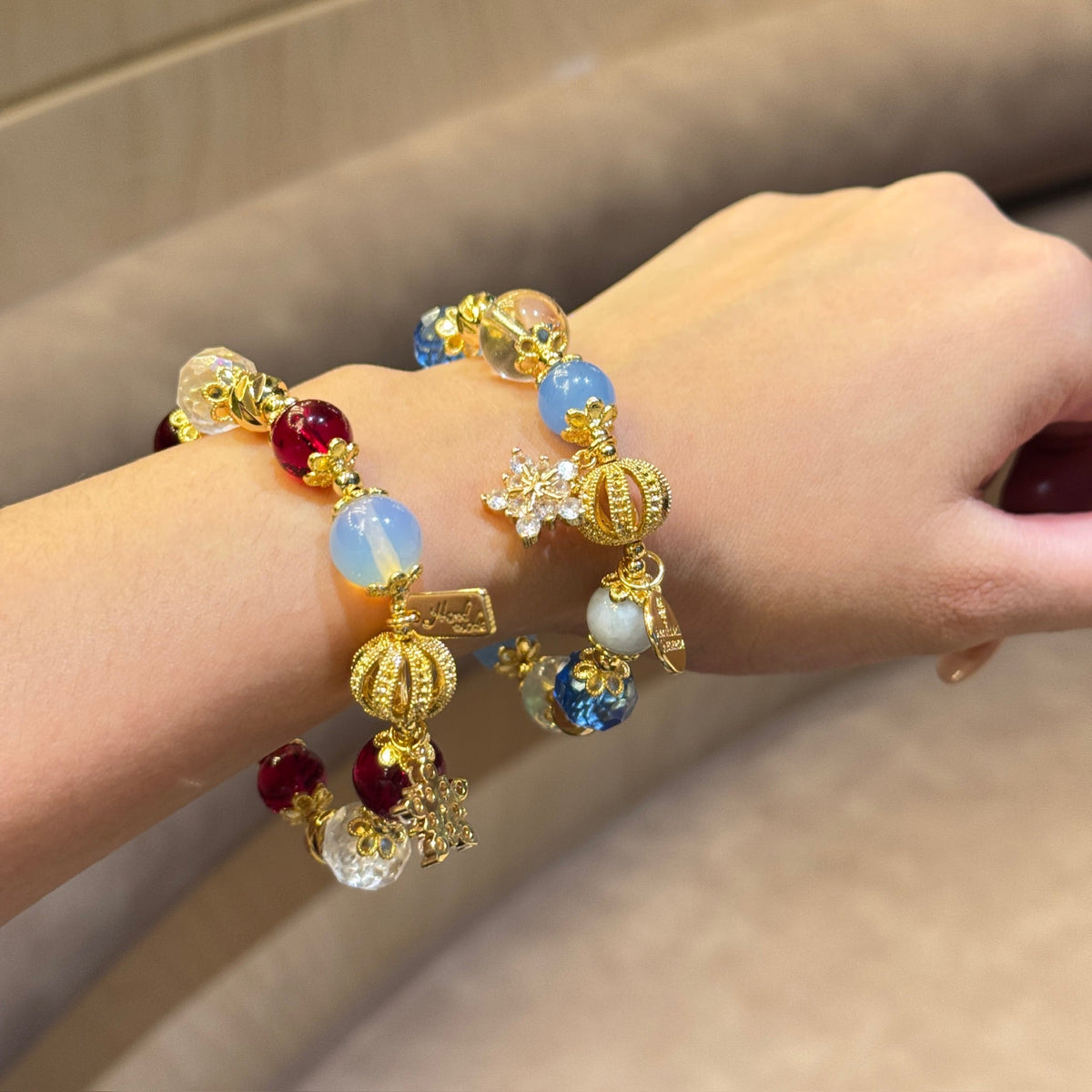 Aquamarine Crystal Bracelet | Blue Crystal Beads | Snowflake Charm | Elegant Healing Jewelry