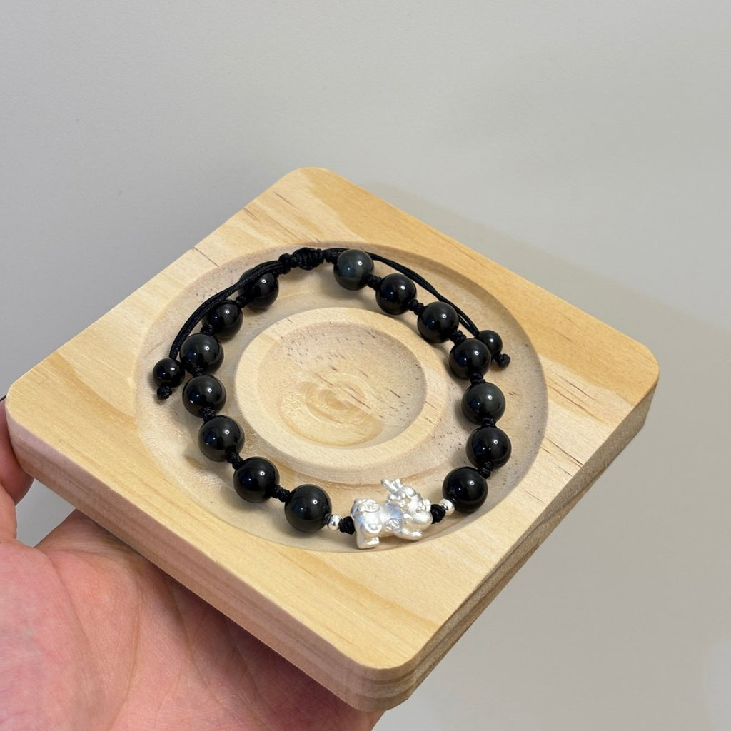 Black Obsidian Silver Pixiu Amulet Bracelet
