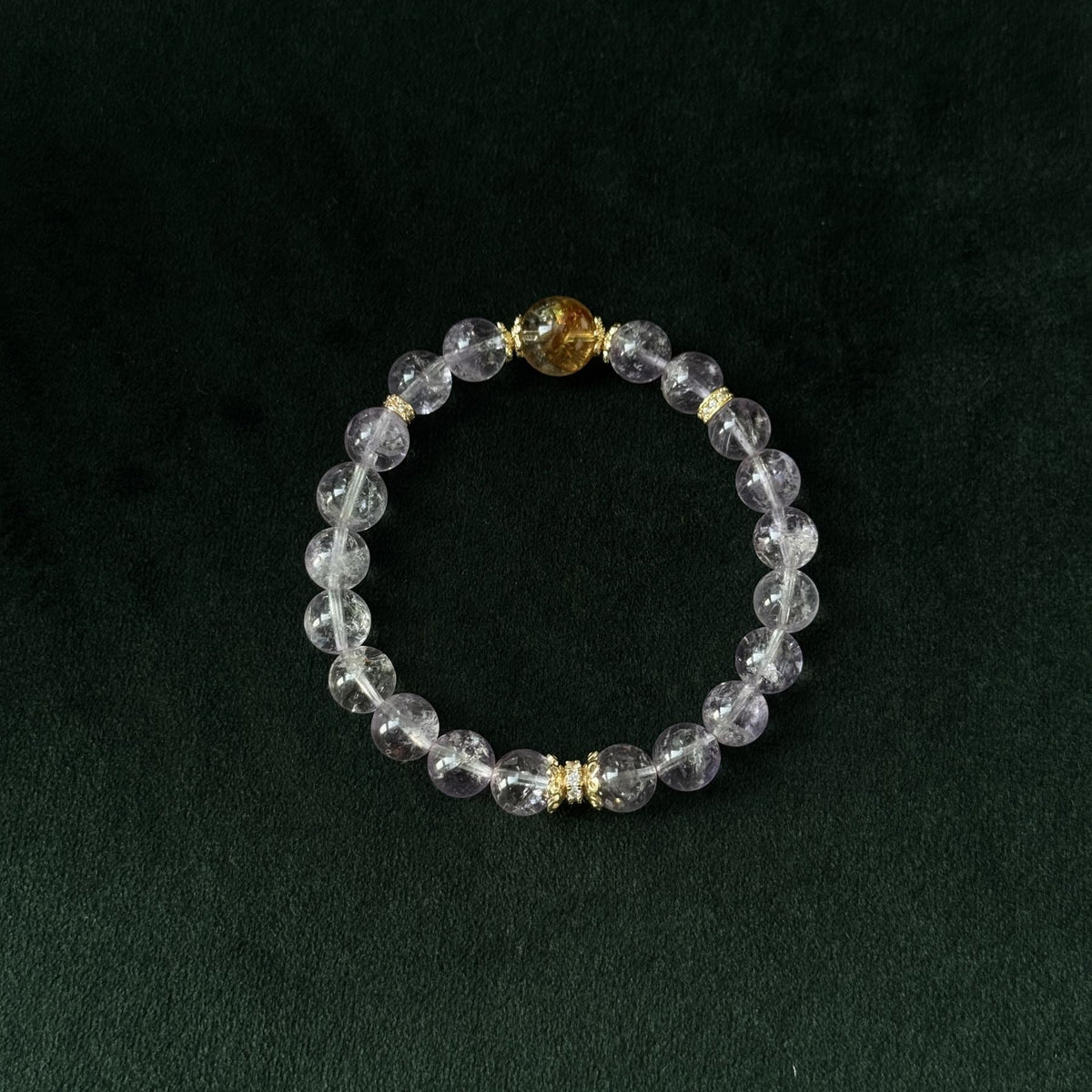 Blessed Gold Rutilated & Amethyst Bracelet | Wealth & Wisdom Amulet