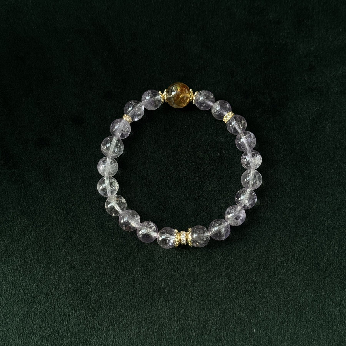 Blessed Gold Rutilated & Amethyst Bracelet | Wealth & Wisdom Amulet