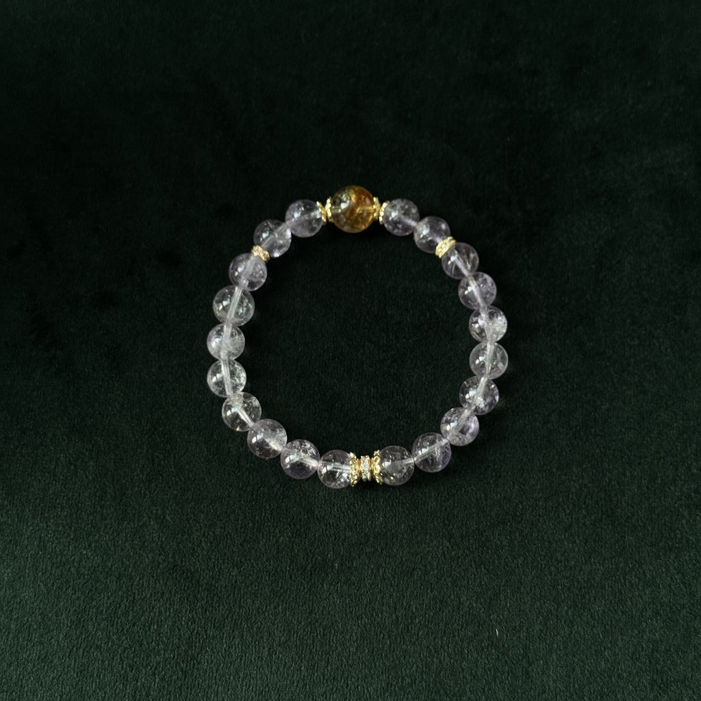 Blessed Gold Rutilated & Amethyst Bracelet | Wealth & Wisdom Amulet