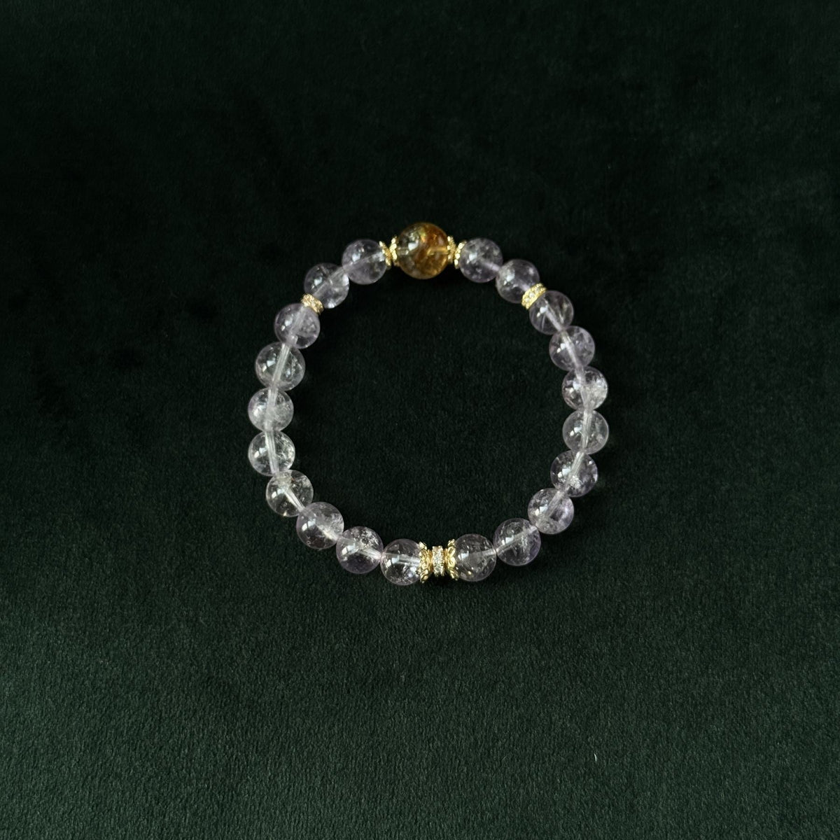 Blessed Gold Rutilated & Amethyst Bracelet | Wealth & Wisdom Amulet