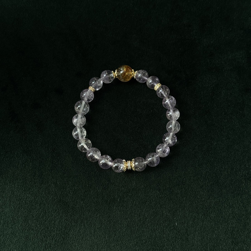 Blessed Gold Rutilated & Amethyst Bracelet | Wealth & Wisdom Amulet