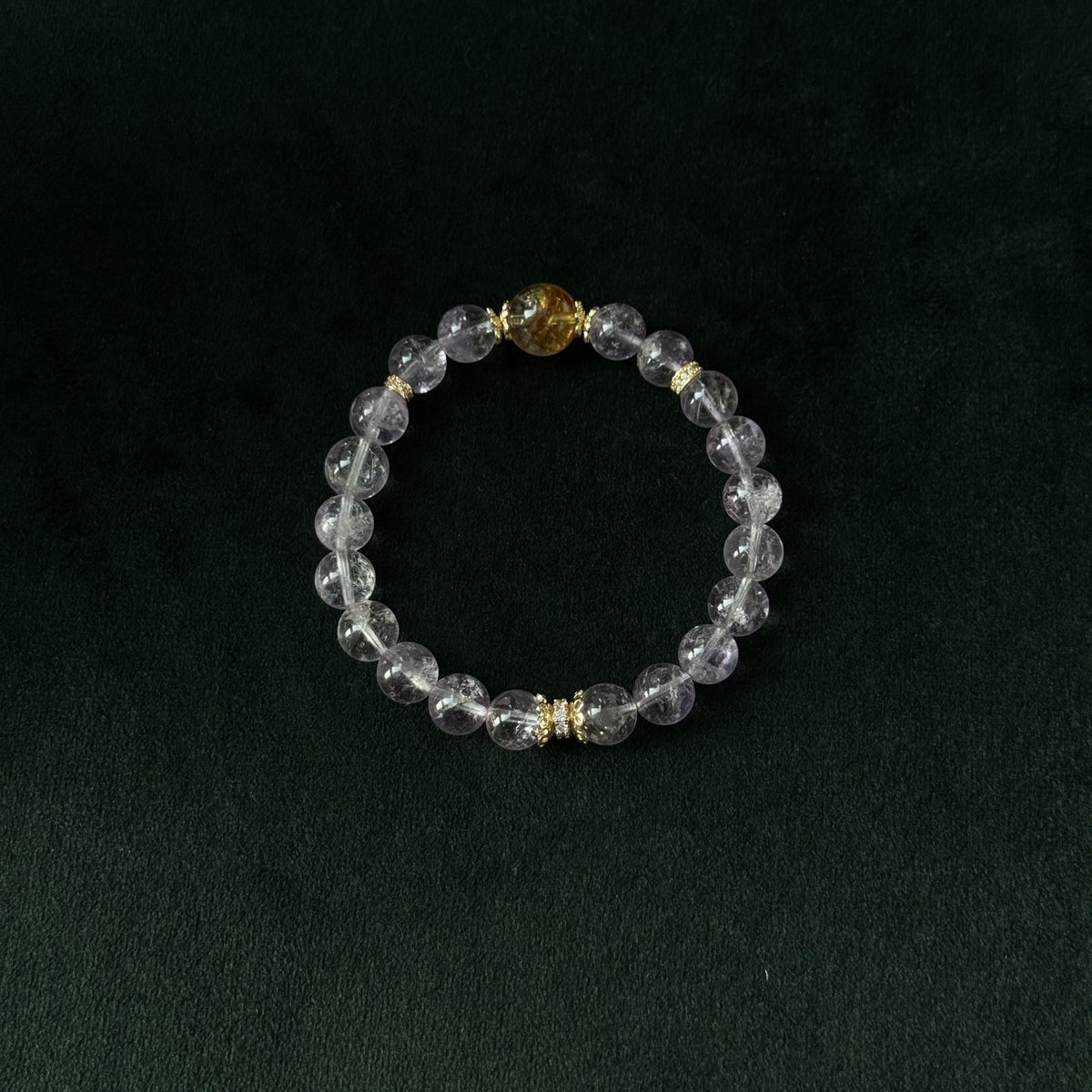Blessed Gold Rutilated & Amethyst Bracelet | Wealth & Wisdom Amulet