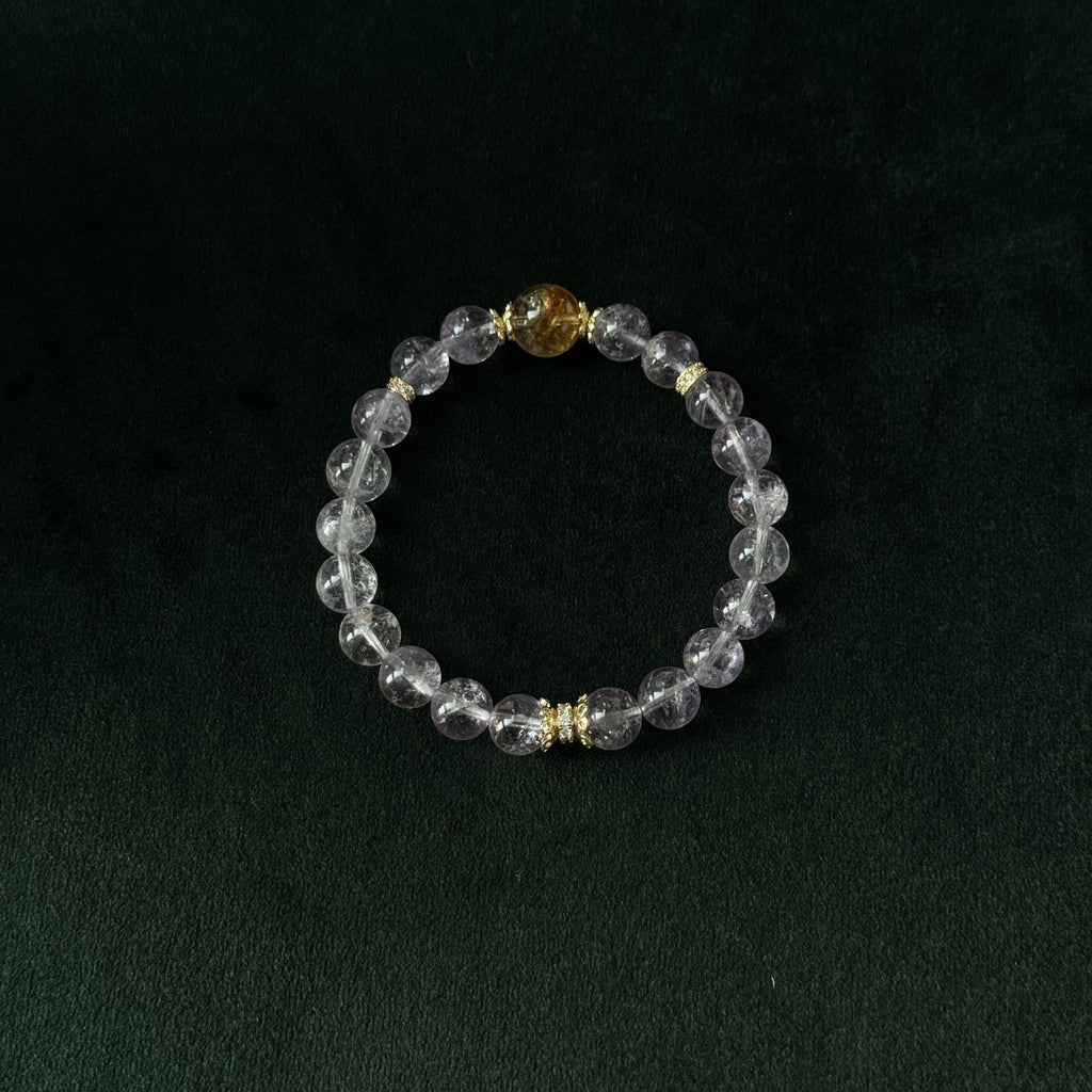 Blessed Gold Rutilated & Amethyst Bracelet | Wealth & Wisdom Amulet