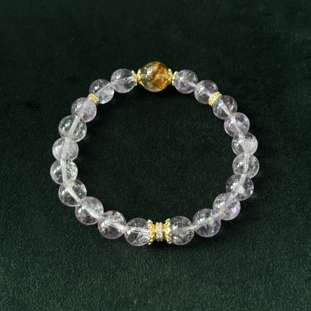 Blessed Gold Rutilated & Amethyst Bracelet | Wealth & Wisdom Amulet