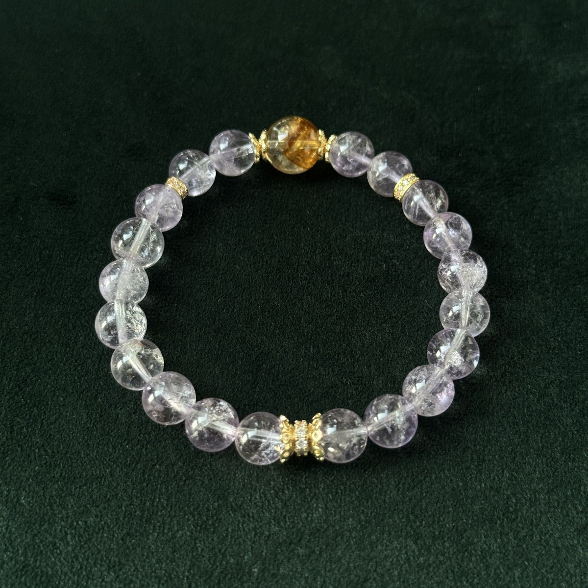 Blessed Gold Rutilated & Amethyst Bracelet | Wealth & Wisdom Amulet