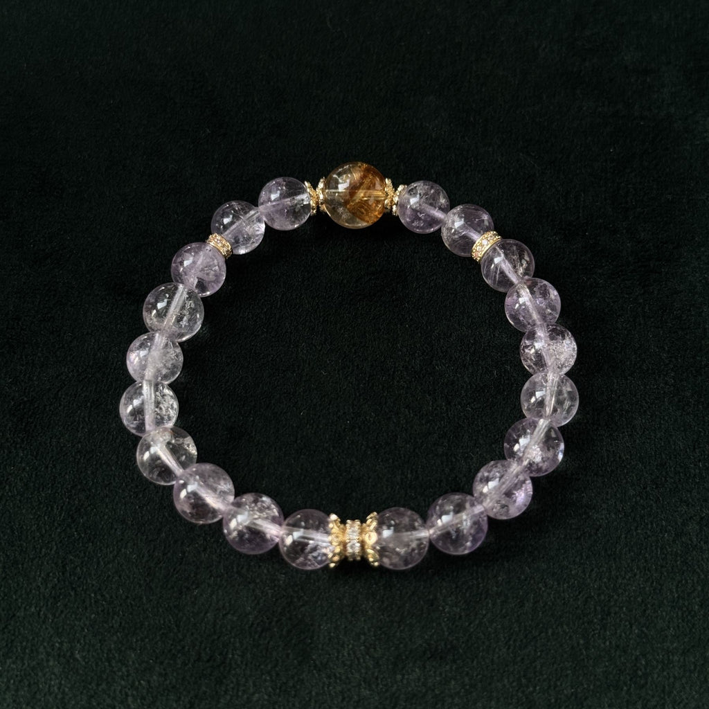 Blessed Gold Rutilated & Amethyst Bracelet | Wealth & Wisdom Amulet