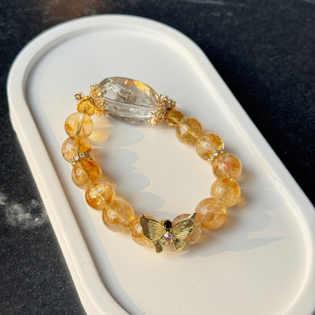 Blessed Golden Citrine Bracelet | Wealth Manifestation Butterfly Crystal Amulet