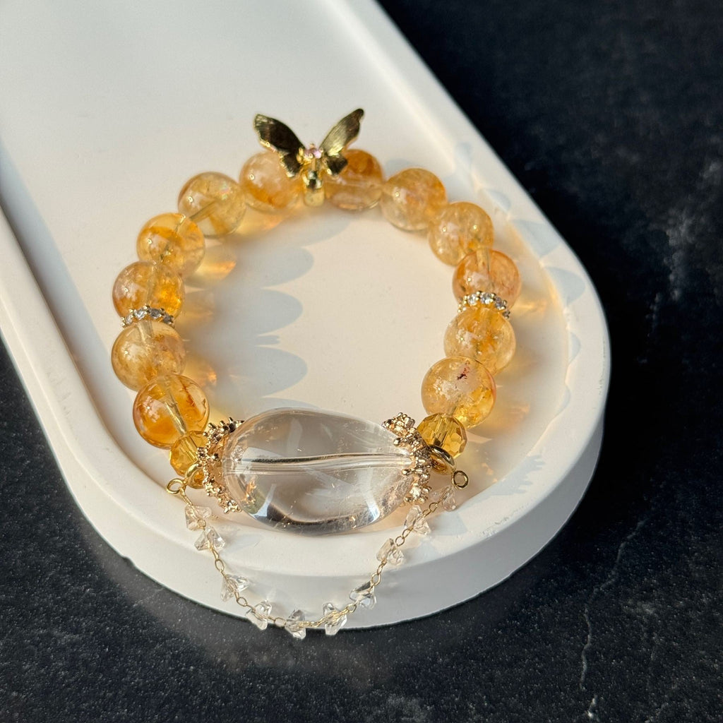 Blessed Golden Citrine Bracelet | Wealth Manifestation Butterfly Crystal Amulet