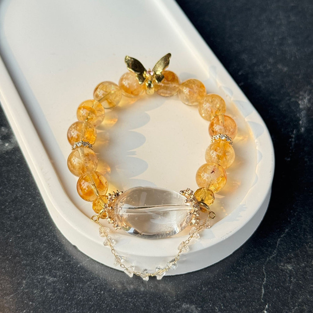 Blessed Golden Citrine Bracelet | Wealth Manifestation Butterfly Crystal Amulet