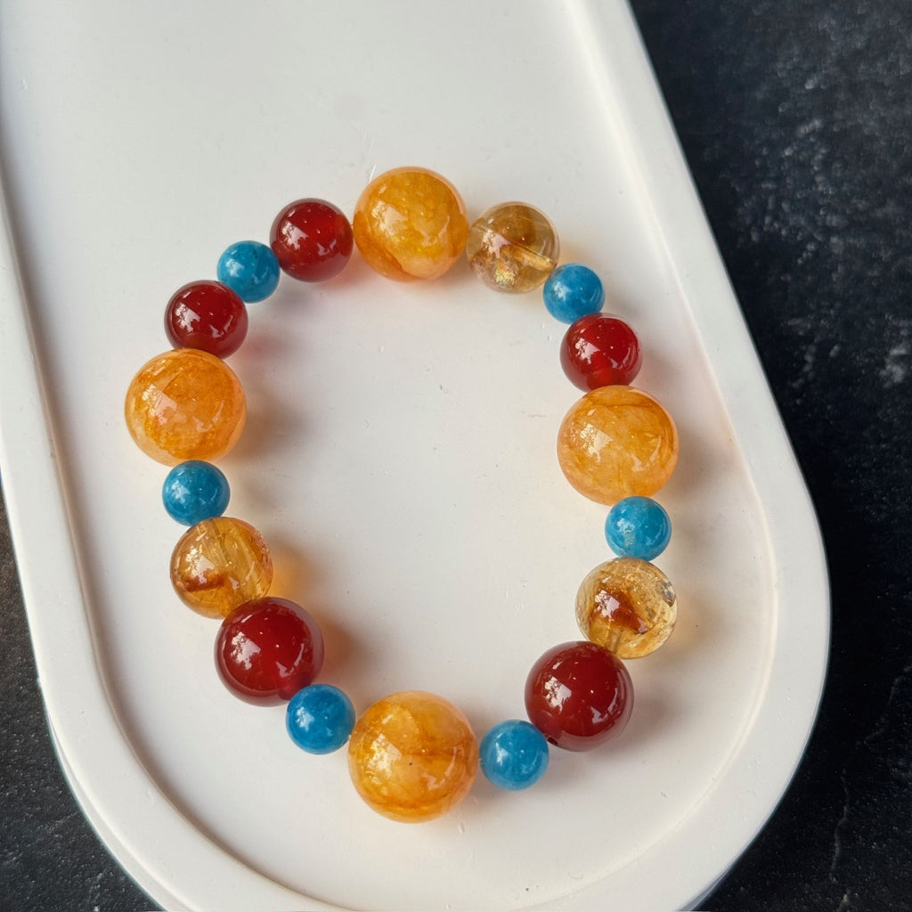 Blessed Multi-Gemstone Wealth Bracelet | Fire Quartz & Agate Amulet