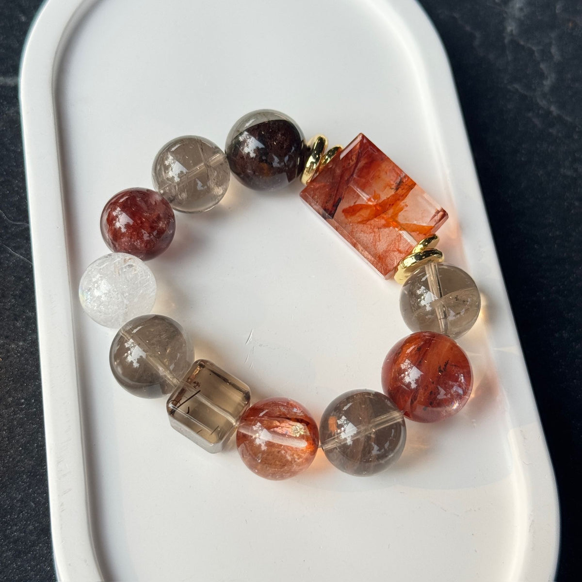 Blessed Red Fire Quartz & Smoky Quartz Bracelet | Wealth Slab & Grounding Ritual Amulet