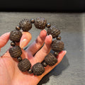Carved Blackwood Mantra Bracelet, Safe Journey Amulet, Tibetan Wheel Prayer Beads, Spiritual Protection Jewelry, Men Gift