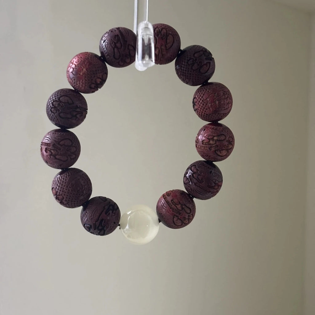 Carved Pixiu Rosewood Bracelet Moonlight Stone | Wealth & Protection - EclipticJew