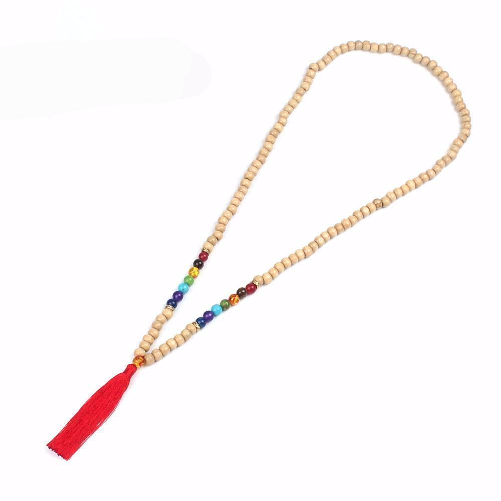 Chakra Wooden Bead Mala Necklace with Tassel - EclipticJew