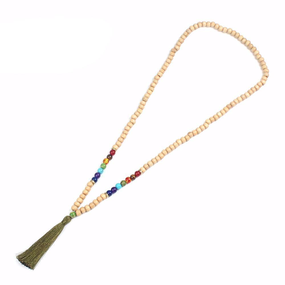 Chakra Wooden Bead Mala Necklace with Tassel - EclipticJew