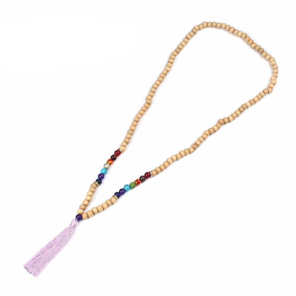 Chakra Wooden Bead Mala Necklace with Tassel - EclipticJew