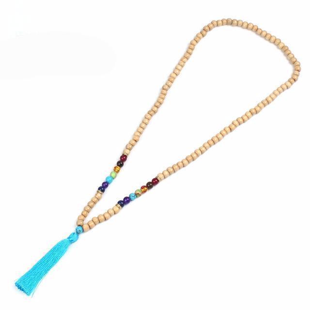 Chakra Wooden Bead Mala Necklace with Tassel - EclipticJew