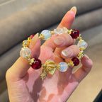Christmas Snowflake Bracelet | Garnet Red & White Crystal | Festive Holiday Jewelry