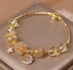 Citrine Quartz Gold Bracelet with Moon & Star Charm - EclipticJew