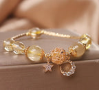 Citrine Quartz Gold Bracelet with Moon & Star Charm - EclipticJew