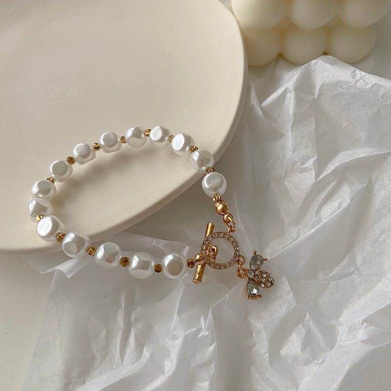 Classic Pearl & Natural Stone Cuff Bracelet - Elegant Fortune