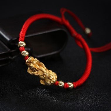 Couple Red Rope Gold Plated Pixiu Bracelet - EclipticJew