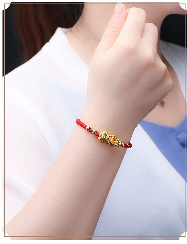 Couple Red Rope Gold Plated Pixiu Bracelet - EclipticJew