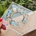 Cute Aquamarine & Clear Quartz Bear Bracelet | Carved Crystal Teddy Charm with Silver Bow | Preppy Dainty Coquette Jewelry